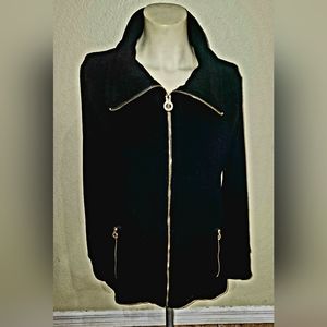 Calvin Klein Fleece Jacket Medium Solid Black Performance Fleece Gold Hardware